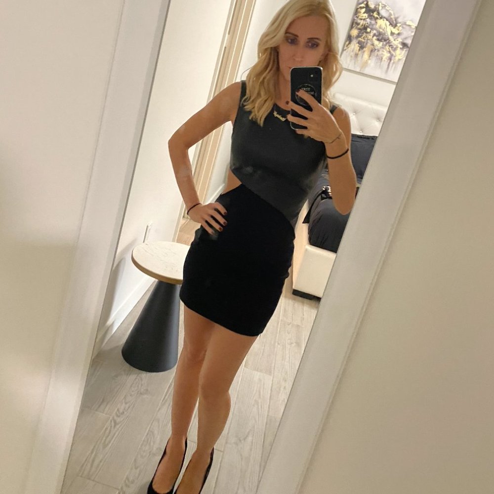 BCBG Vegan Leather and Knit Dress